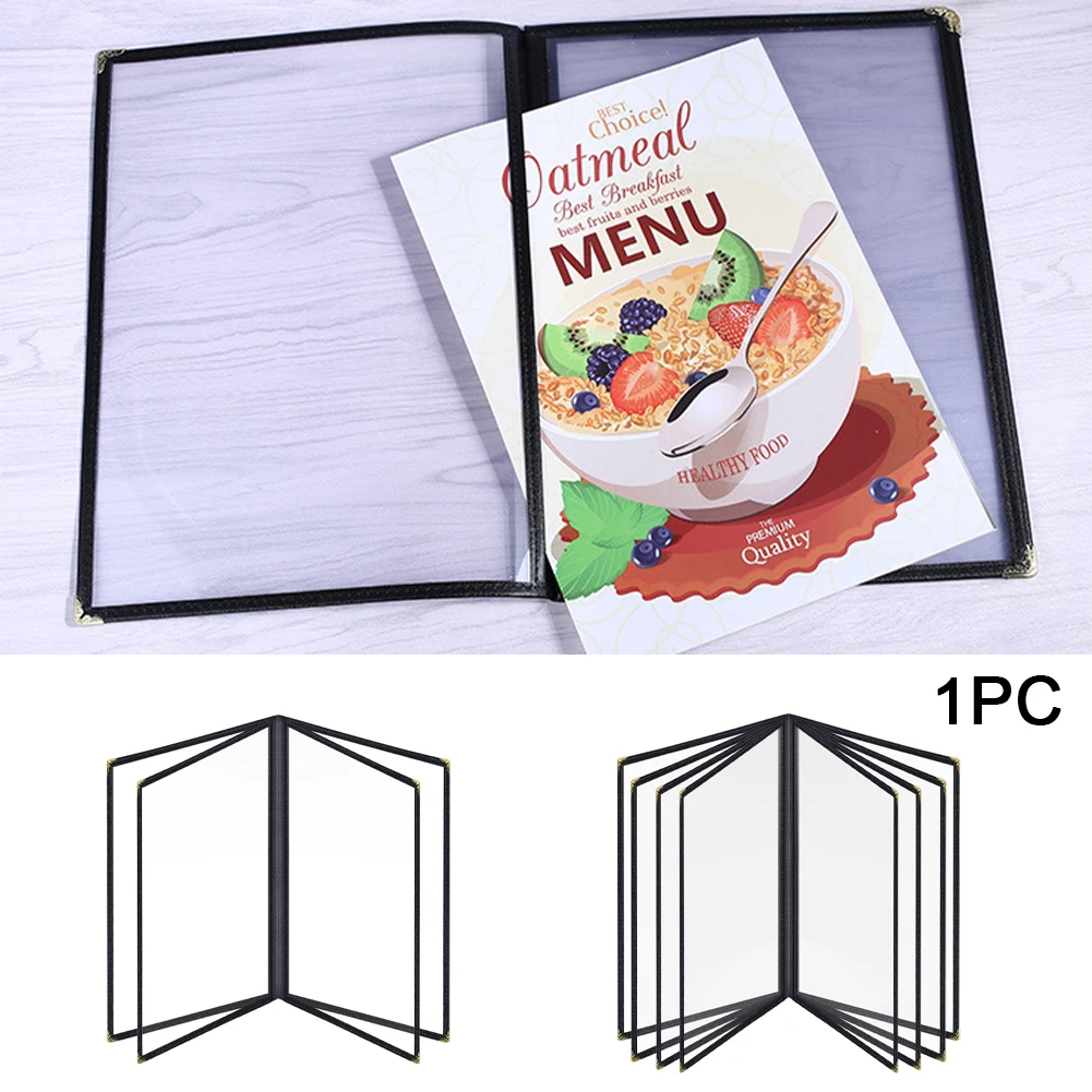 A4 Transparent Foldable Food Drink Bar Kitchen Reusable Display Book Menu Cover PU Leather For Restaurant 2 4 8 Pages Cafe DIY