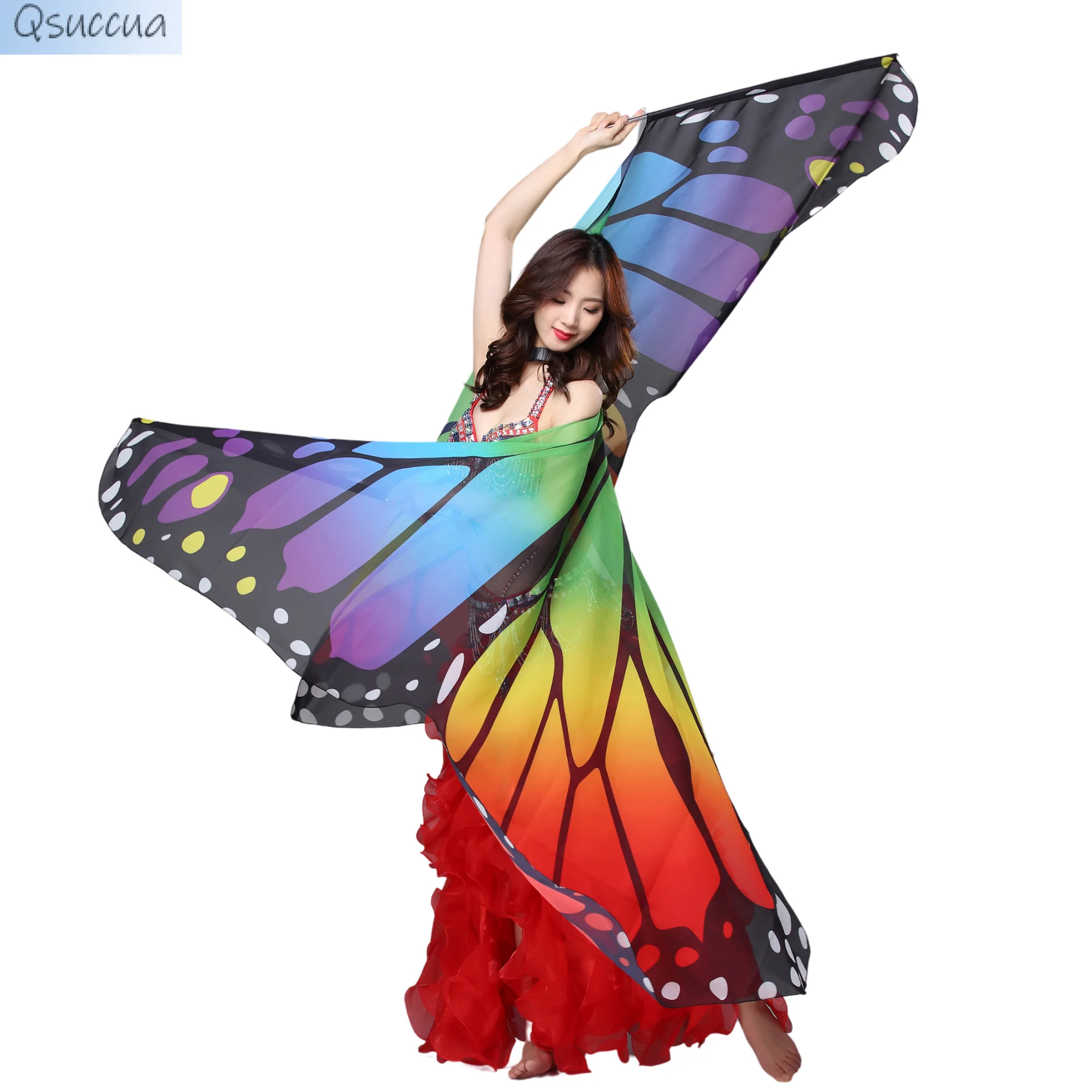 Belly Dance Rainbow Butterfly 360-Degree Big Butterfly Golden Wings Costume