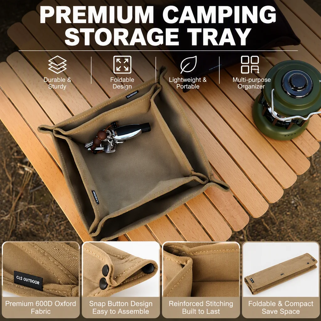 Camping Storage Tray Home Travel Storage Box Outdoor Camping Portable Folding Table Stacked Square Clutter Storage Tray 1/2