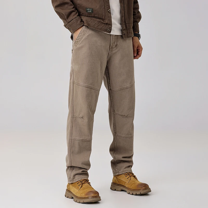 American Retro Heavyweight Work Pants for Men Spring/Summer Loose Fit Straight-Leg Casual 100% Cotton Blend Outdoor Timber Pants