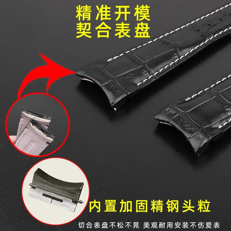 Pulseira de relógio de couro curvo especial, pulseira de couro, pulseira de borboleta, ajustável para VERSACE V-SportII VFE130015 VFE160017, 24mm