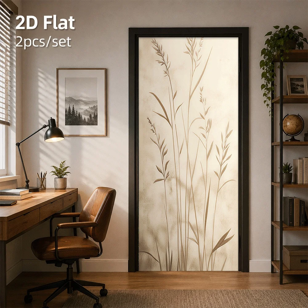 1 piece of natural style reed door sticker, simple modern home decoration sticker, waterproof self-adhesive wall sticker, living