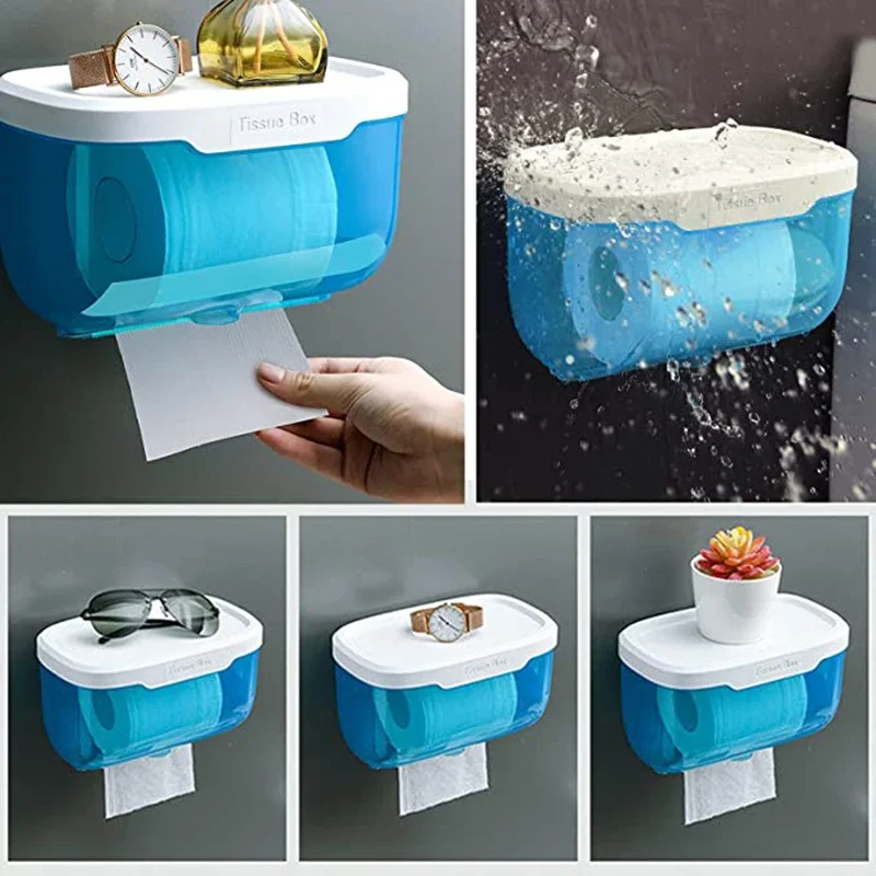 Punch-free Toilet Paper Holder tissue box Waterproof Mobile Phone Storage  Toilet Paper Storage Rack Tissue Bathroom Supplies