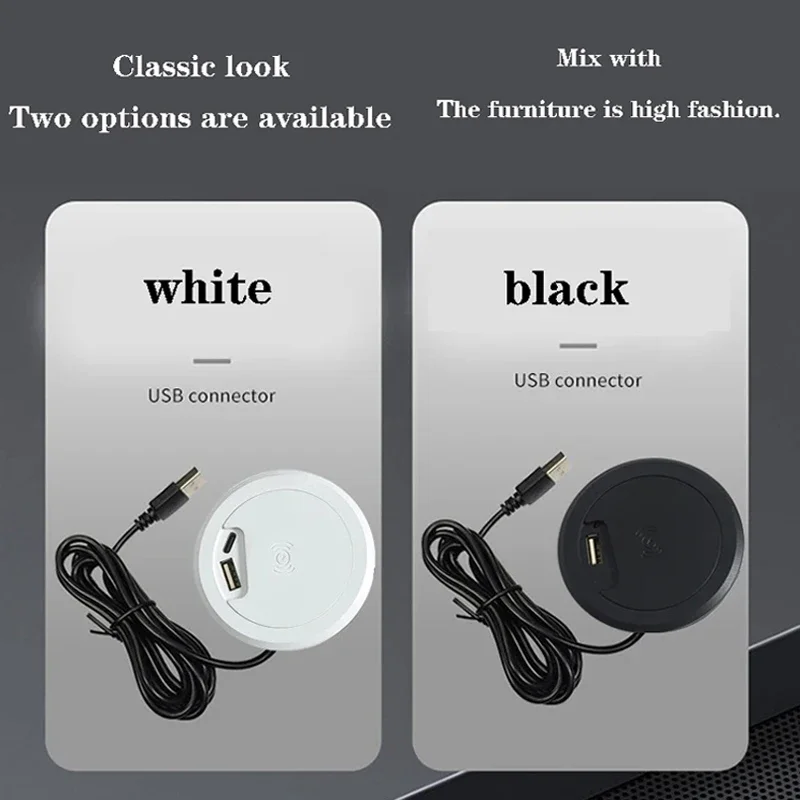High Quality Black Round Wireless Charging Desk Wireless Headphone Wireless Charging Embedded 10w Desktop Grommet Power