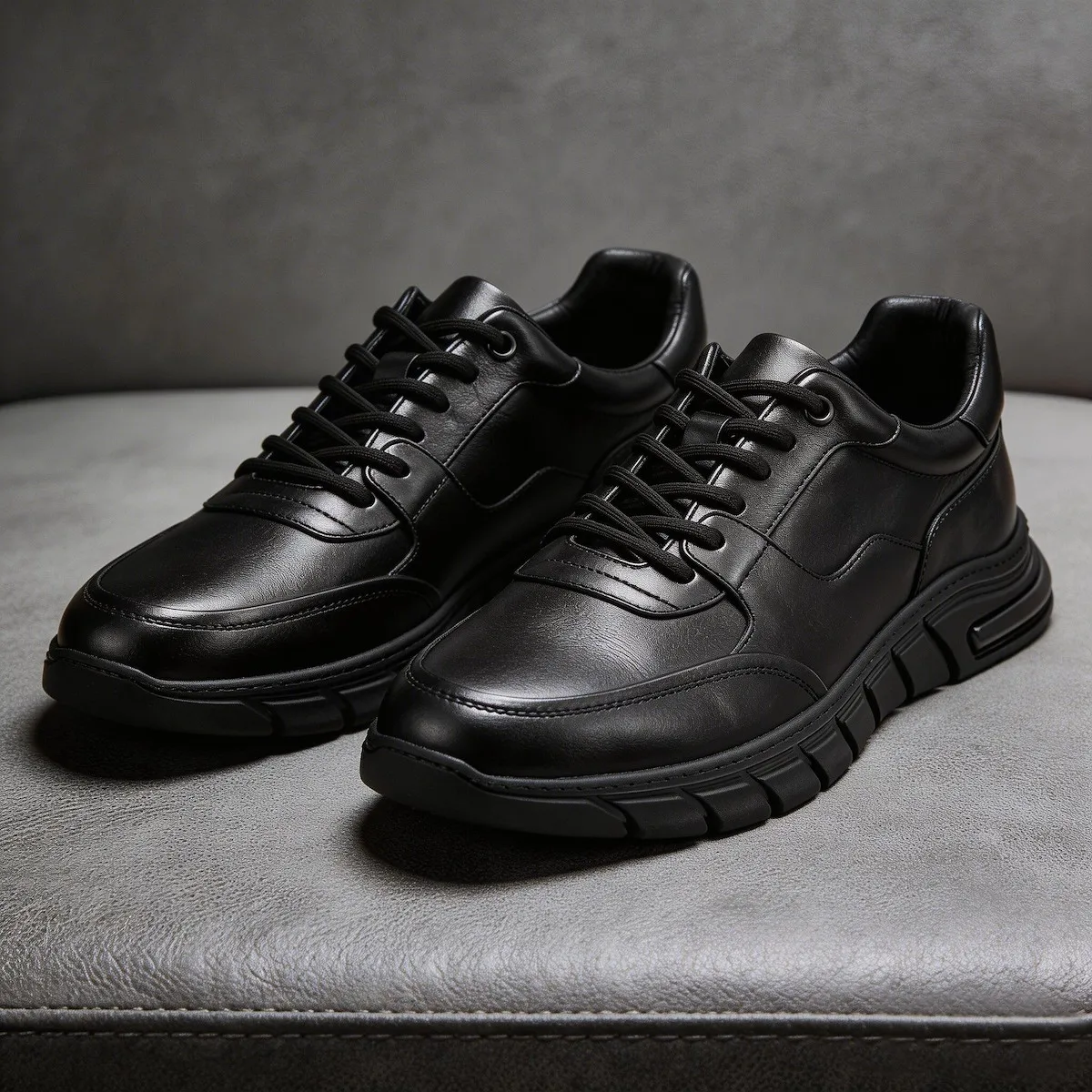

Black Leather Sneaker Casual Shoes Walking Style Men Outdoor Anti-Slippery Shoes