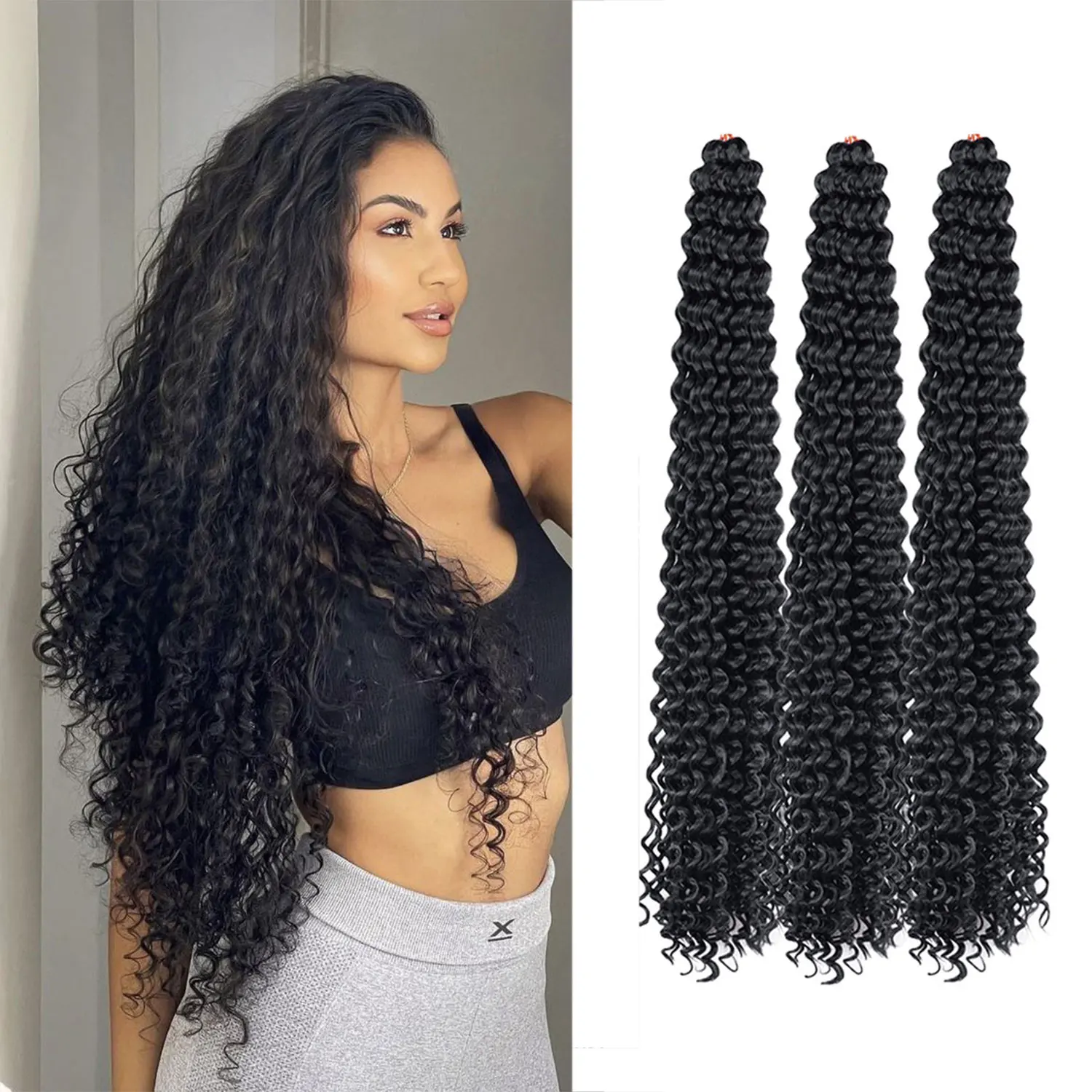 28 Inch Synthetic Hair Water Wave Braiding Hair Extensions Ombre Blonde Deep Wave Afro Curl Twist Crochet Hair for Women LINWAN