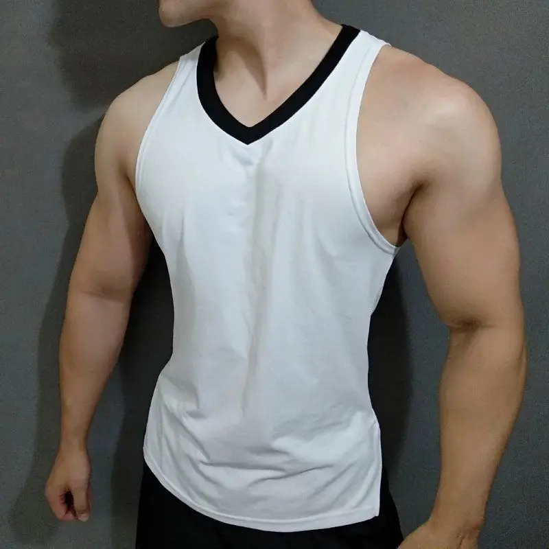 Summer Men's Solid Color V-neck Vest Casual Breathable Sleeveless T-shirt Vest Suitable For Fitness And Sports