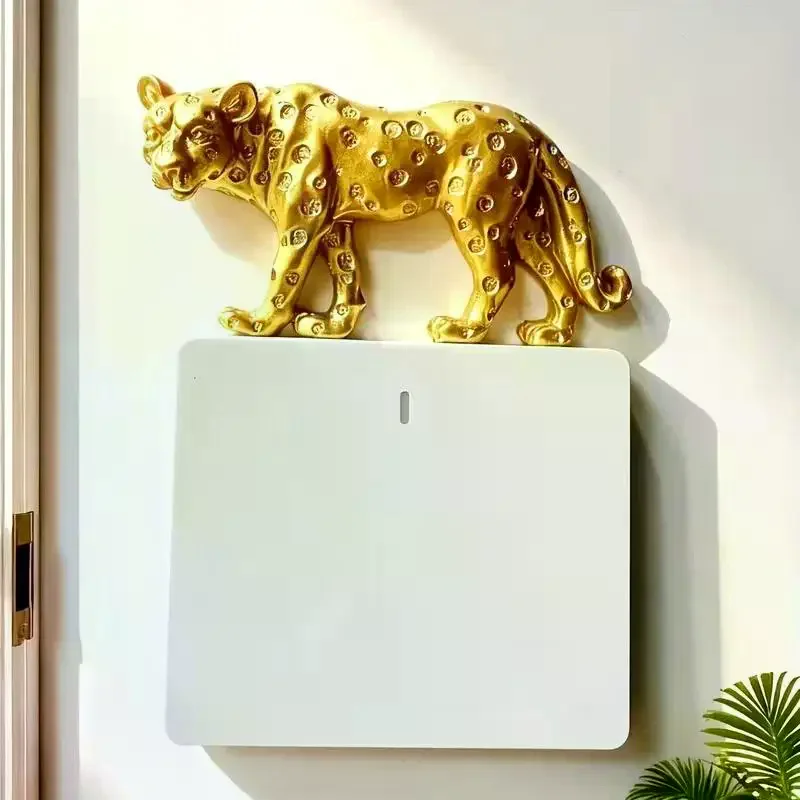 Detachable Self Adhesive Wall Switch Ornament Resin Leopard Sculpture Light Switch Cover Sticker Household Home Decor Accessory view 5