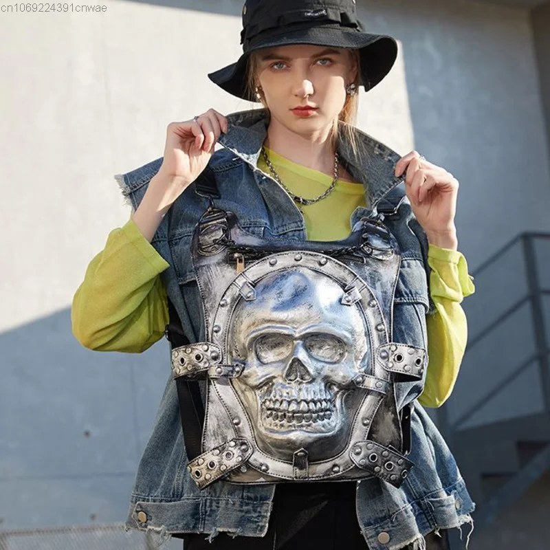 Punk Skull Y2k Backpack Hip Hop Japanese Trendch 2023 Fashion Stylish Travel 3D PU Bag Y 2k Gothic Aesthetic Backpacks Halloween image 3