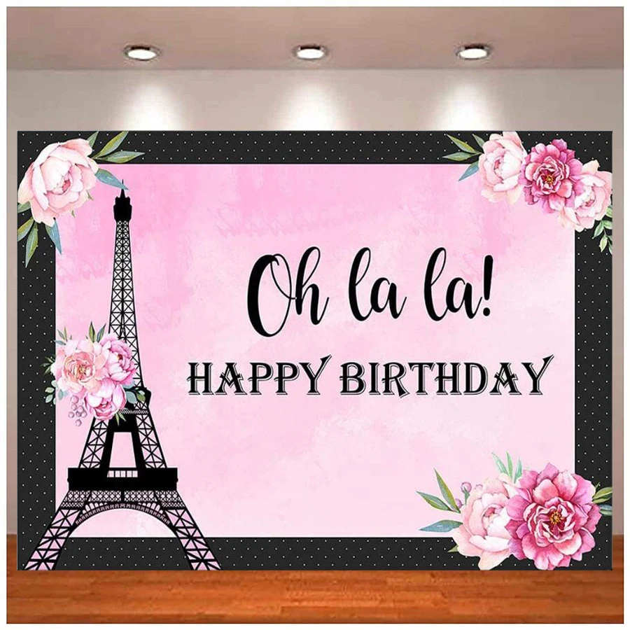 Paris Eiffel Tower Birthday Photography Backdrop For Girls Women Pink Floral Wedding Theme Party Decor Cake Table Background