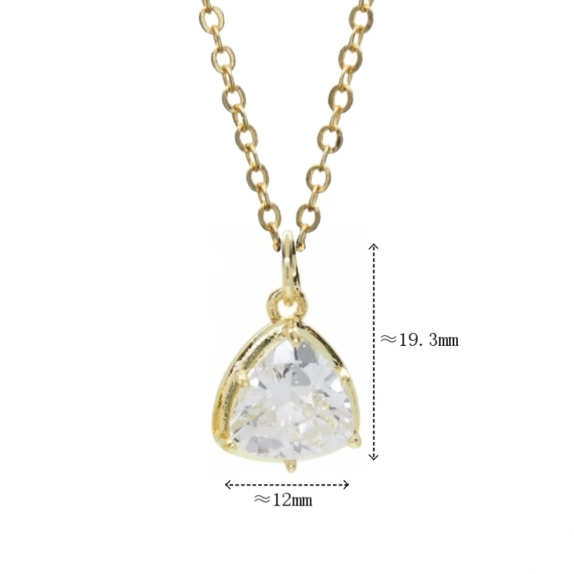 Chain Cubic Zirconia Necklace Copper Invisible Setting Inverted Triangle Gold Color 18+2inch Jewelry