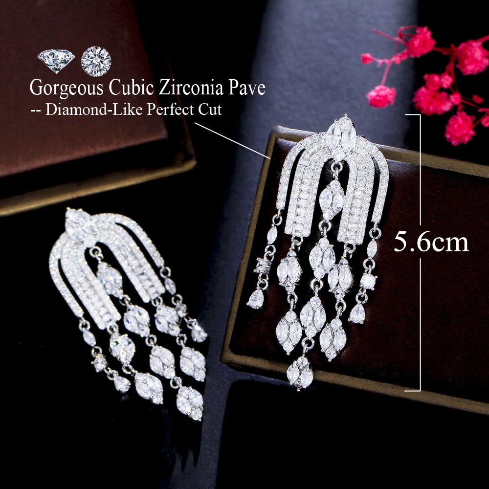 CWWZircons Expensive Bling CZ Big Long Dangly Drop Chandelier Bridal Earrings for Women Luxury Wedding Jewelry Accessories CZ465