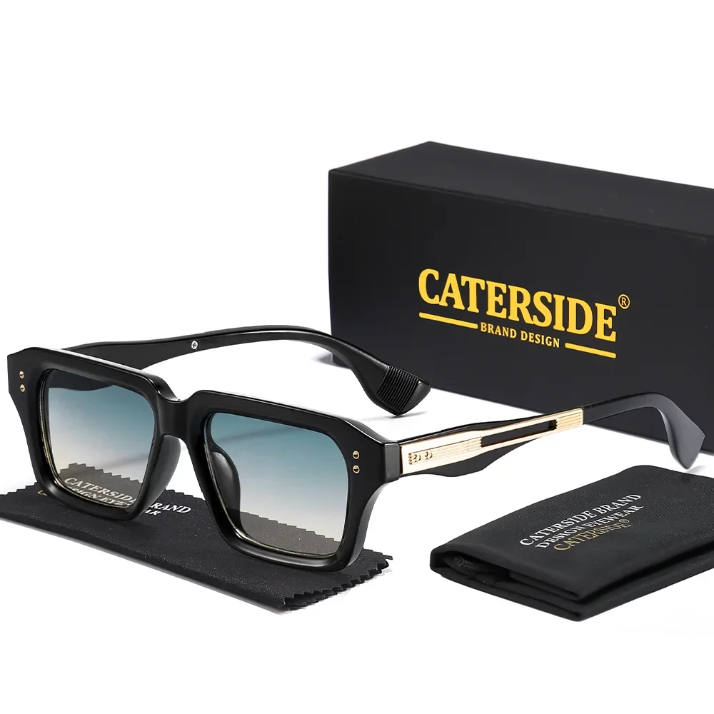 CATERSIDE Neue quadratische Sonnenbrille für Herren, Premium-PC-Rahmen mit Metallbügel, UV400, Damen-Retro-Mode, Fahr- und Dekorationsbrille