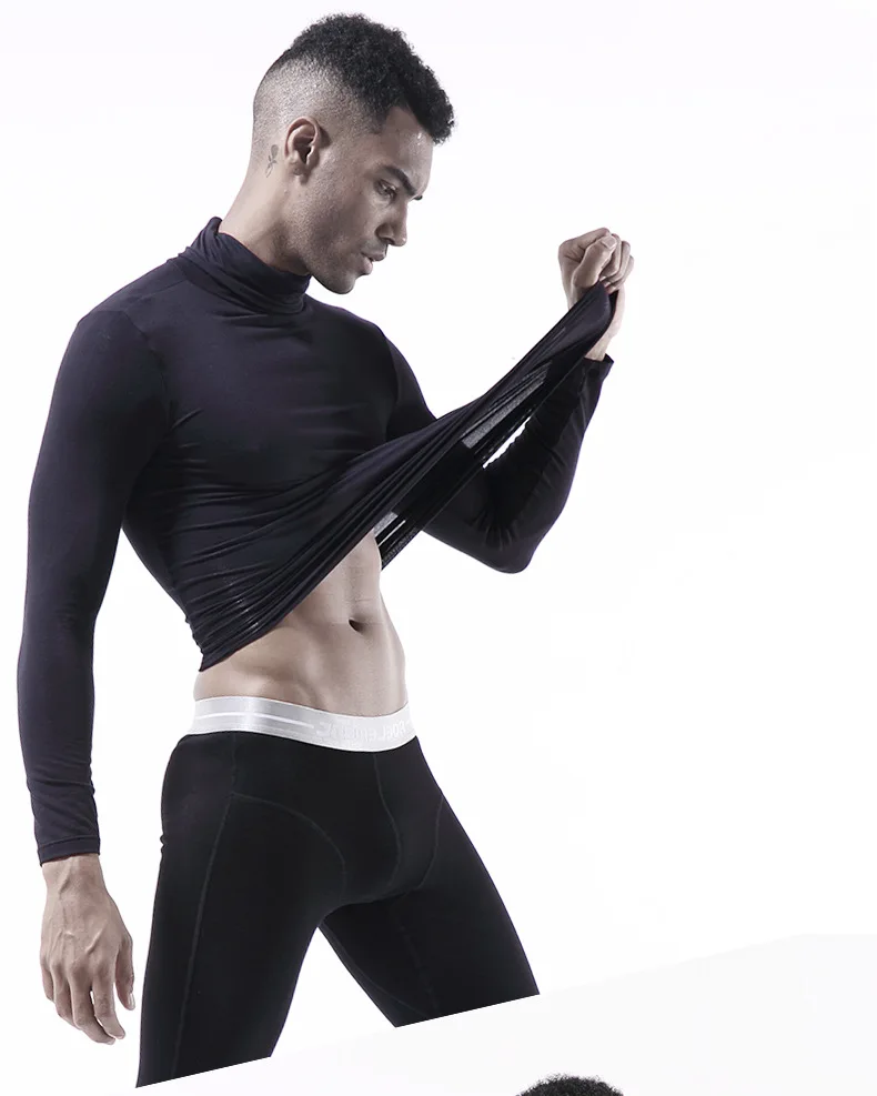 Men's Quick Drying Underwear male Winter Warm Underwear Thin Solid Color Elastic Fitness Winter Sports Long Sleeve High Collar