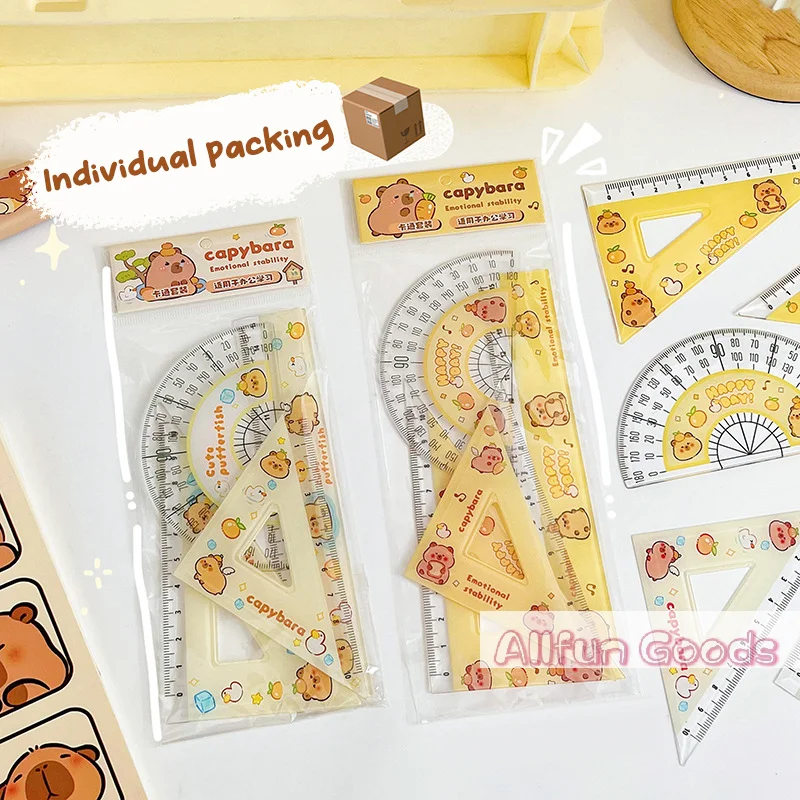 [TG835]1Set Cartoon Cute Plastic  Ruler High Quality Straightedge Protractor Portable Measuring Tools School Office Supplies