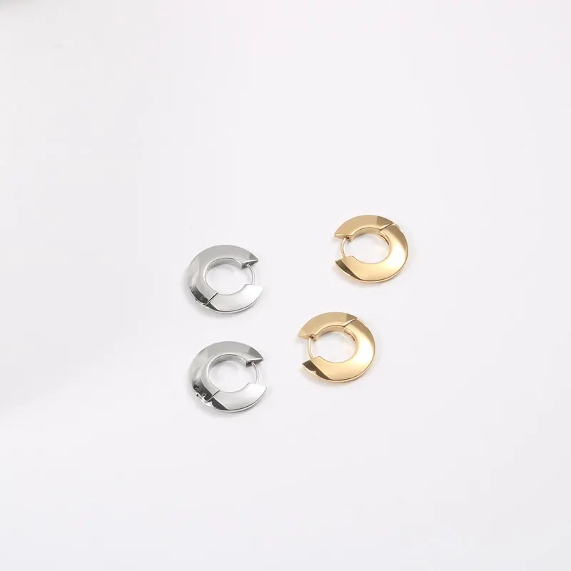 Joolim Jewelry Waterproof & Tarnish Free Minimalist PVD Saucer Shaped Flat Huggie Stainless Steel Earring for Women