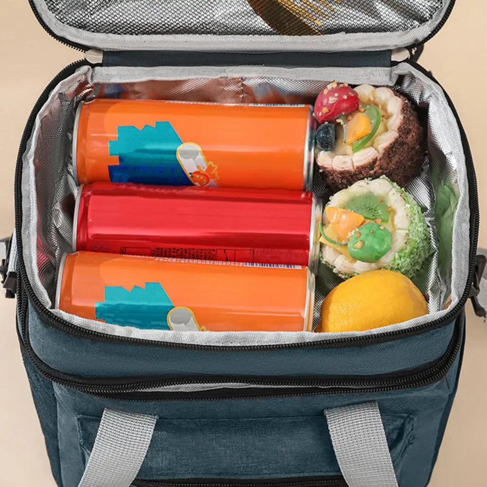 Insulated Lunch Bag with Multi-function Pocket Portable Lunch Bag Insulated Double Deck Lunch Bag with Thickened Leakproof