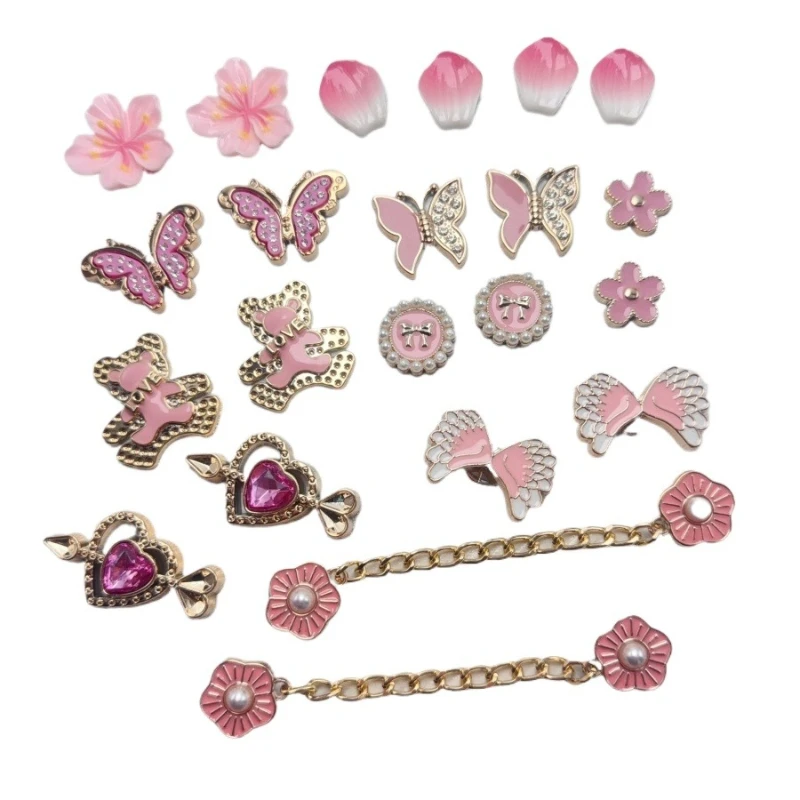 Shoe Charms for Clogs Pink Color DIY Accessories Cute & Edgy Butterfly Pearl Chains Flower Animals Decor Fashion For Sandals
