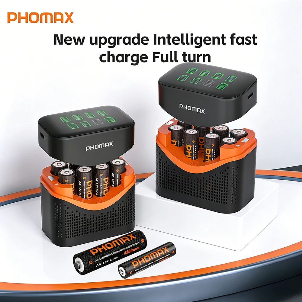 PHOMAX Wiederaufladbare Batterie & Schnellladegerät, langlebige 1,5V AA 4200mWh/AAA1110mWh Lithium-Batterien für Spielzeugfernbedienungen und den täglichen Gebrauch.