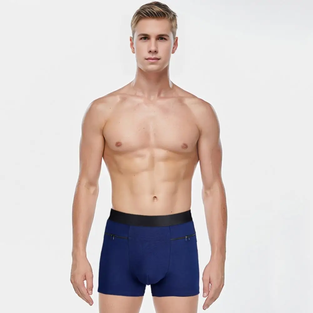 Roupa íntima masculina sem costura de cintura alta cueca boxer colorida, bolsos duplos, cueca com zíper, retalhos