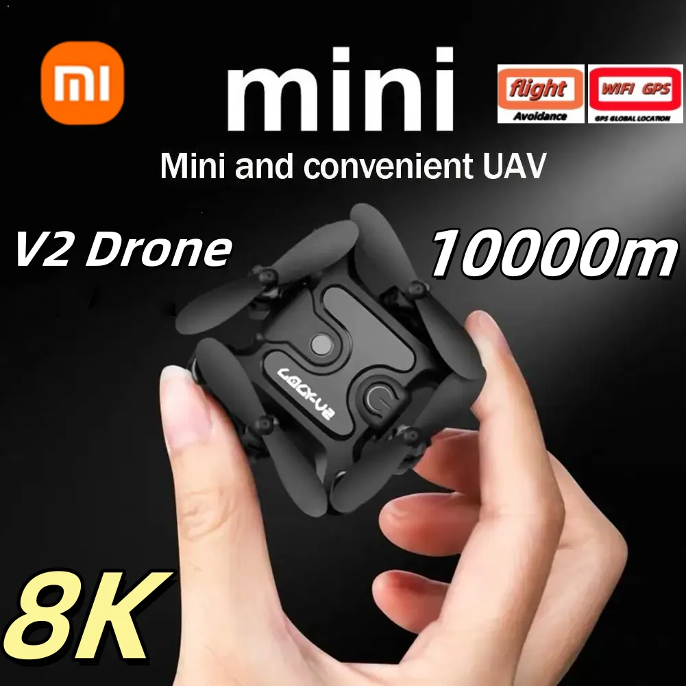 XIAOMI V2 Mini Drone With Camera HD 8K 1080P RC RTF Drones Profesional Foldable Quadrocopter Avoidance Helicopter Drone WiFi New