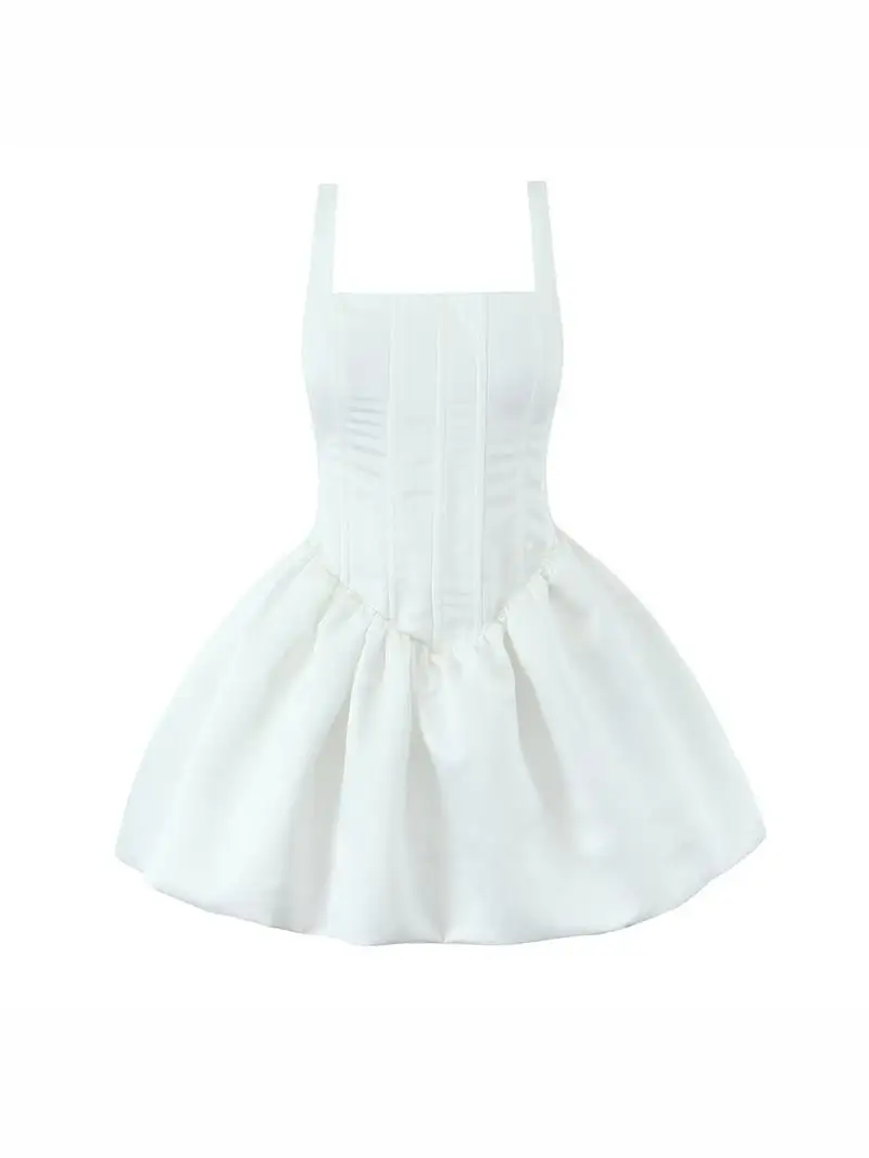 バレエスタイルセクシーなウェディングドレスフィッシュボーンスリムミニドレスデザイン官能的なストラップレス花のつぼみスカートウエストシンチドaラインスカート女性用