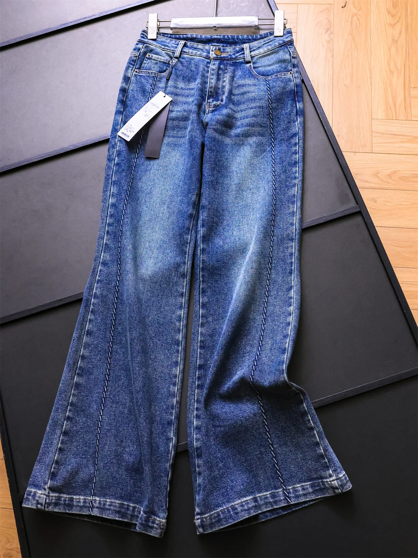 

High Waist Flared Jeans Women's Blue Cotton Casual Jeans Bootcut Pants Loose Fit Tapered Leggings for Pear Shaped Body