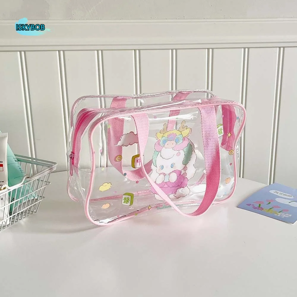 

Women Handbags PVC Tote Bag Toiletry Bag Cartoon Capybara Transparent Cosmetic Bag Cream Color Zipper Clear Beach Bag Swimming