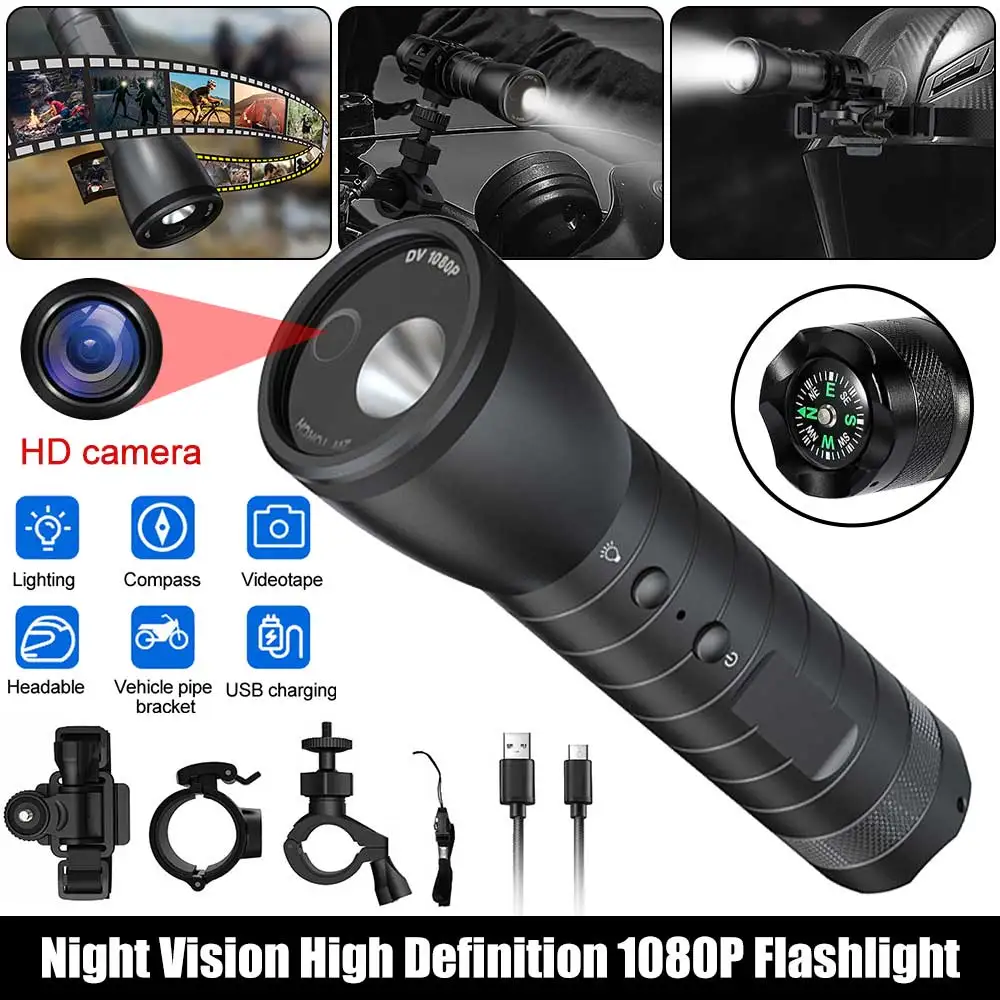 E2 Powerful 2-In-1 Flashlight With Camera Recording Function Night Vision Strong Light High-Definition 1080p For Outdoor Cycling