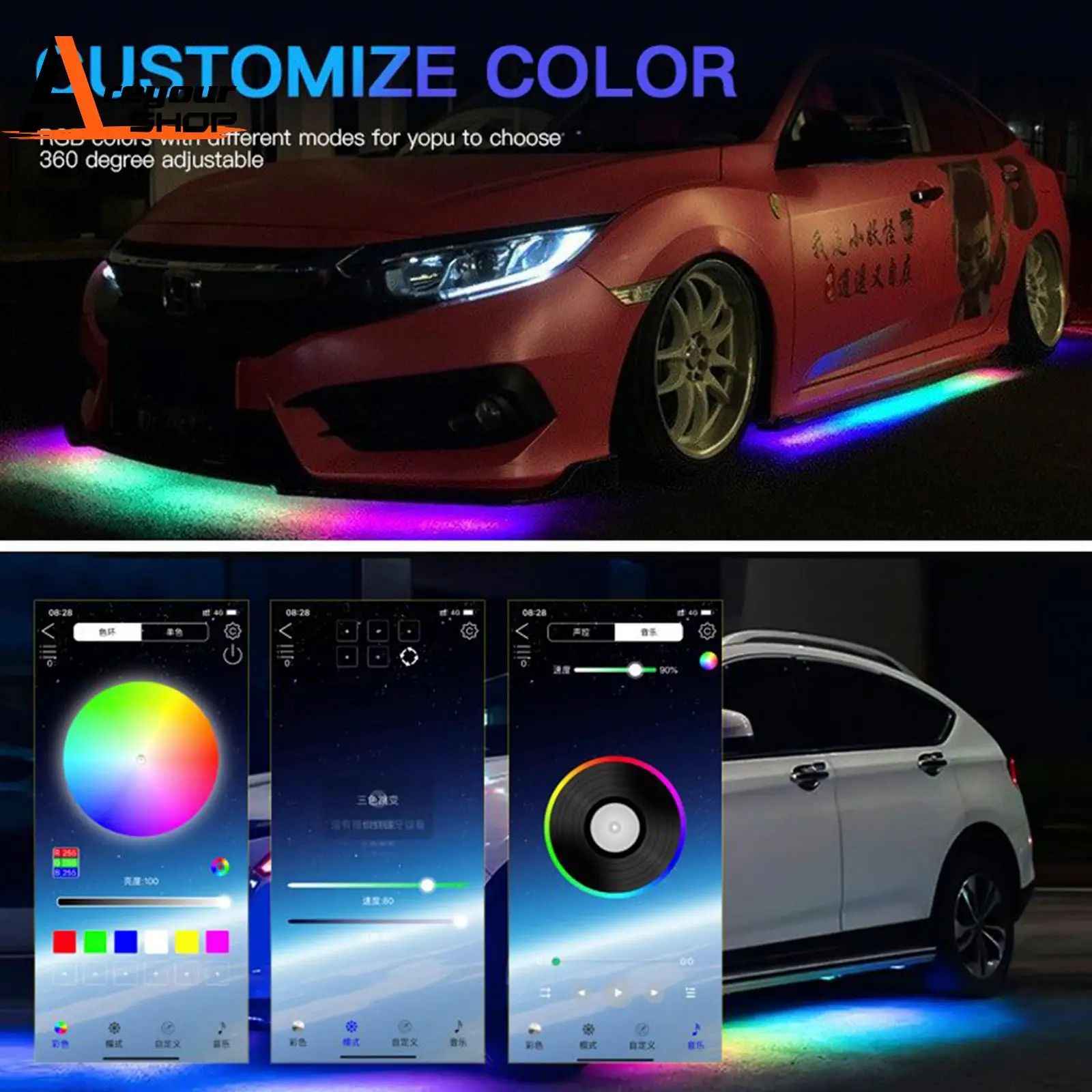 

6Pcs LED Chassis Light Modified With Fantasy Ambient Light APP Controller 60cm*2+120cm*2+60cm*2