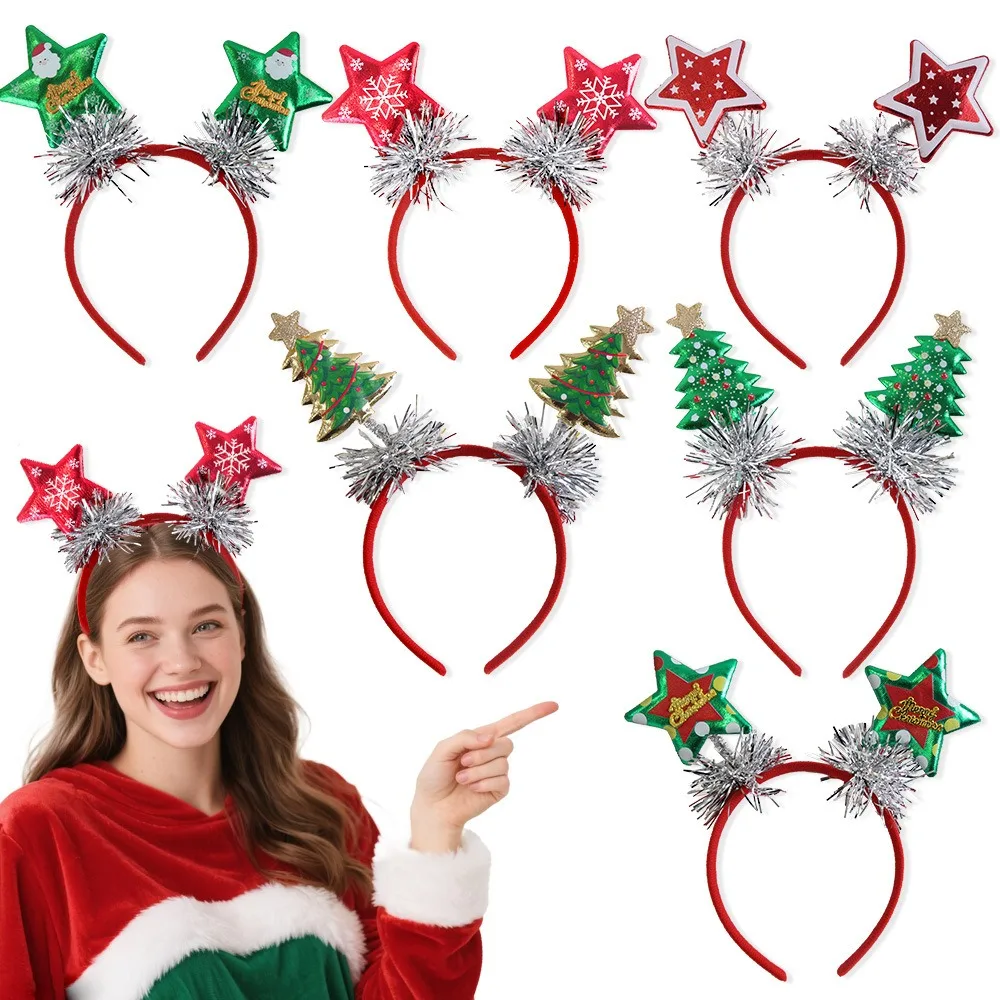 

2PCS Christmas Headband Five-pointed Star Decoration Gold-stamped Cloth Xmas Party Favors Headwear Assorted Styles