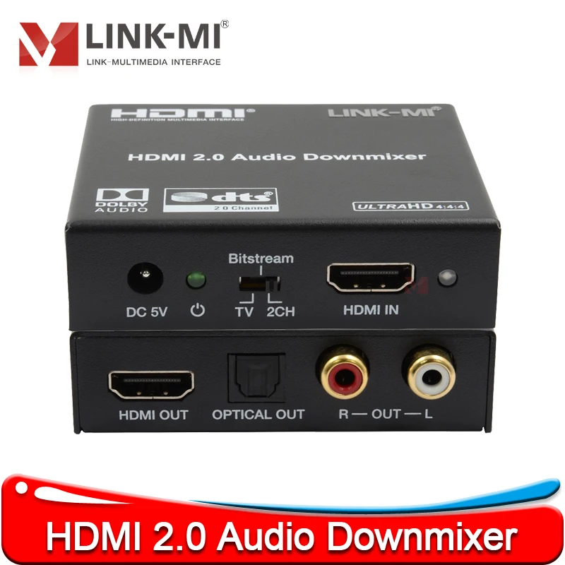 Аудиоэкстрактор HDMI 18 Гбит/с 4K при 60 Гц с аудио Downmix Источник HDMI для цифровых оптических/аналогового стерео Аудиовыходы L/R HDMI Audio