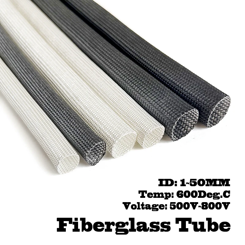 HTG Alkali-Free Fiberglass Sleeve Tube ID0.5~30mm 600°C Heat Resistance Ideal for Electrical Wire Insulation and ProtectionG