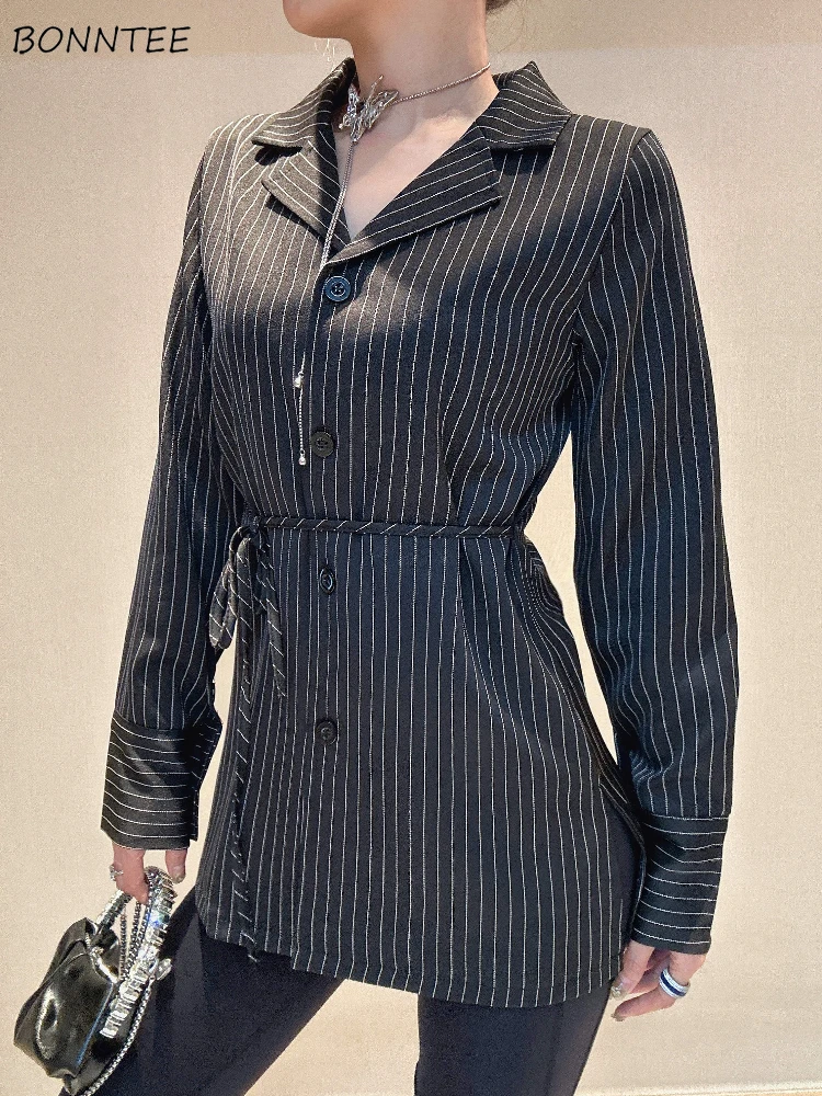 

Полосатые рубашки в корейском стиле, женские простые офисные женские рубашки, уличная одежда, повседневные нежные эстетические топы, женские топы