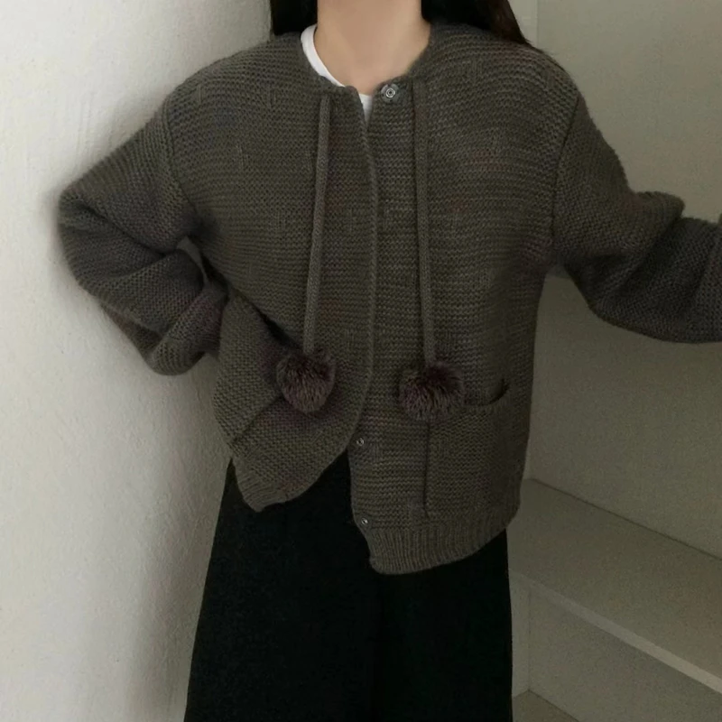 Nowość 2025 Koreański Styl Jesień Zima Damski Rozpinany Sweter Casualowy Luźny Kardigan z Okrągłym Dekoltem Długi Rękaw Dzianinowy Sweter Y18