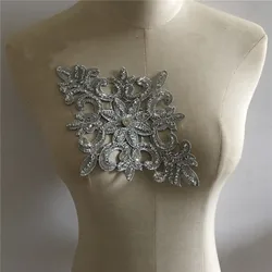 Women's chest applique embroidery lace garment sewing rhinestone sequin design DIY craft supplies accessories 1 piece for sale