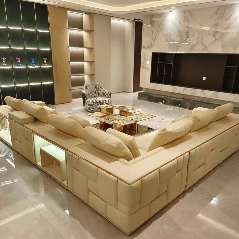 High End Villa 7 Seater Luxury Living Room L Shape Modular Sectional Sofa Set Leather Large Rack Corner Sofa for Living Room