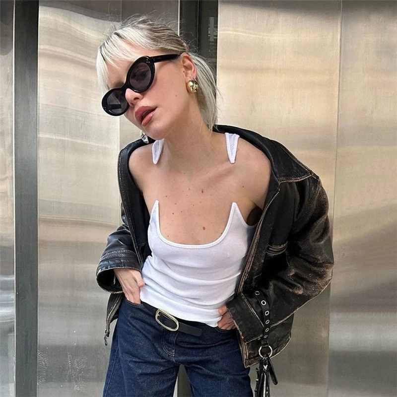 European and American women's clothing 2025 summer new fashion hidden suspender sexy hot girl solid color slim fit tank top