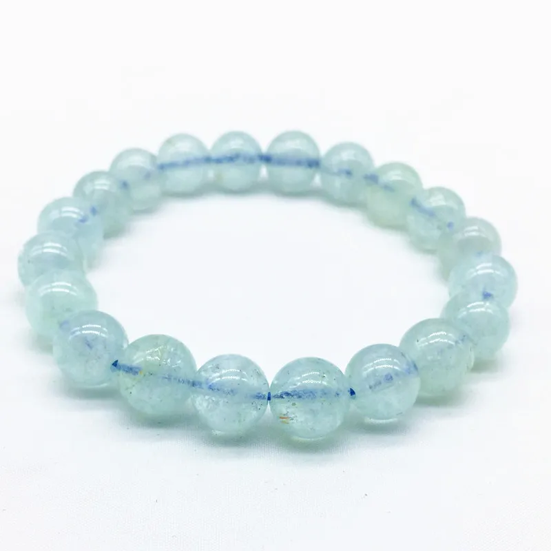 AA Quality  Women Bracelets Natural Aquamarines10MM Beads Bangle Not Glass Not Synthetic Really Blue Color