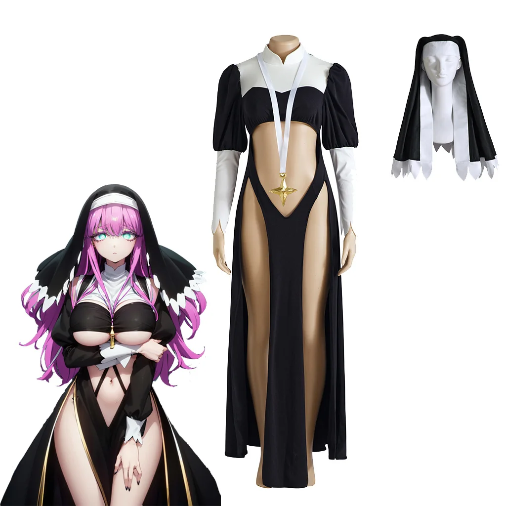 Anime Magical Girls Sister Gigant Nun Cosplay Costume Dress With Hat Set Mahou Shoujo Ni Akogarete Nun Dress For Halloween Set