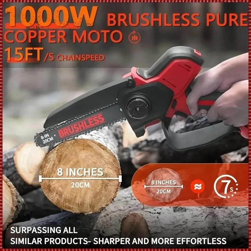 Cordless Brushless Mini Electric Chain Saw Pruning Saw Garden Cutting Power Tool Compatible For Milwaukee Battery view 5