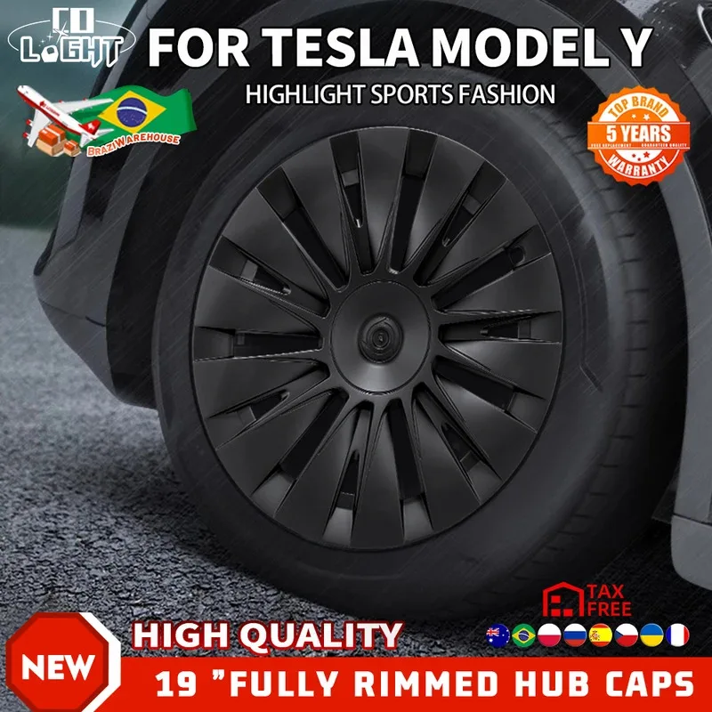 

4PCS 19 Inch Wheel Hubcaps for Tesla Model Y 2018-2023 Matte Black Aerodynamic Performance Replacement Anti-Scratch Easy Install