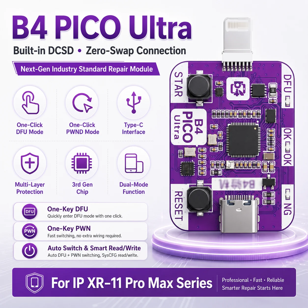 B4 PICO Ultar PR2350A DFU Engineering Kit for IP IPad Repair One-Click Entry Into DFU/PWM Mode Device Reboot Tools