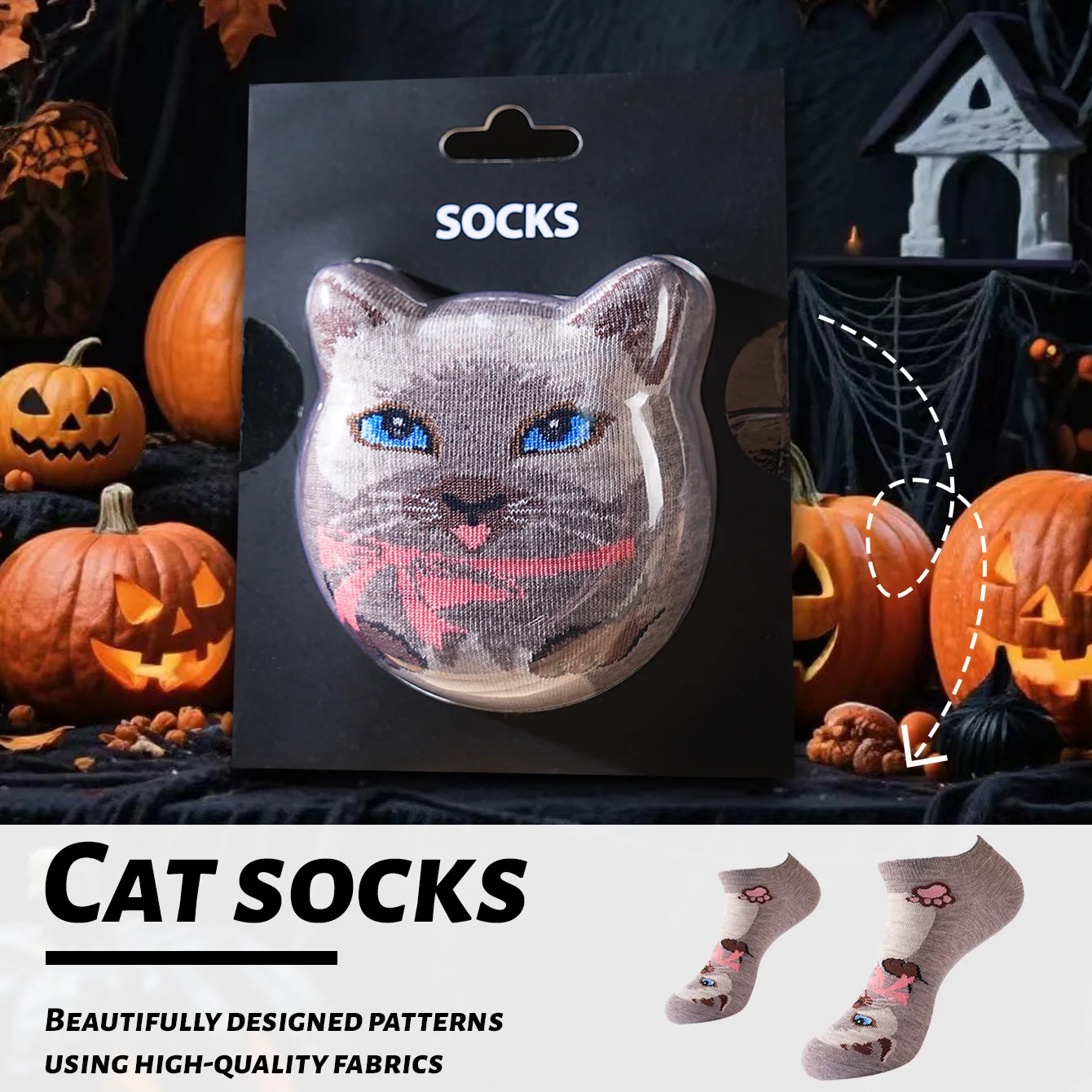 1 pair of unisex short socks with a novel and interesting animal cat design, gift box socks, creative socks, fashionable and trendy style, comfortable and breathable, suitable for parties, casual wear, Valentine's Day, Halloween, birthdays, Christmas, New Year, Thanksgiving, autumn and winter, all-season style, creative gift box