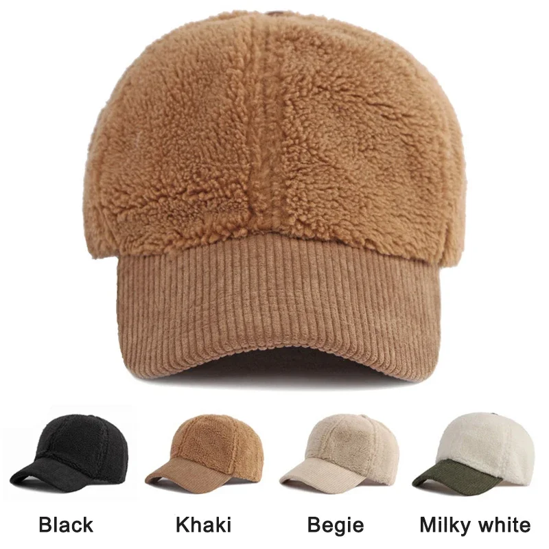 Fashion Winter Baseball Cap for Women Corduroy Lambswool Patchwork Women's Caps Autumn Warm Plush Trucker Hat Visor Adjustable