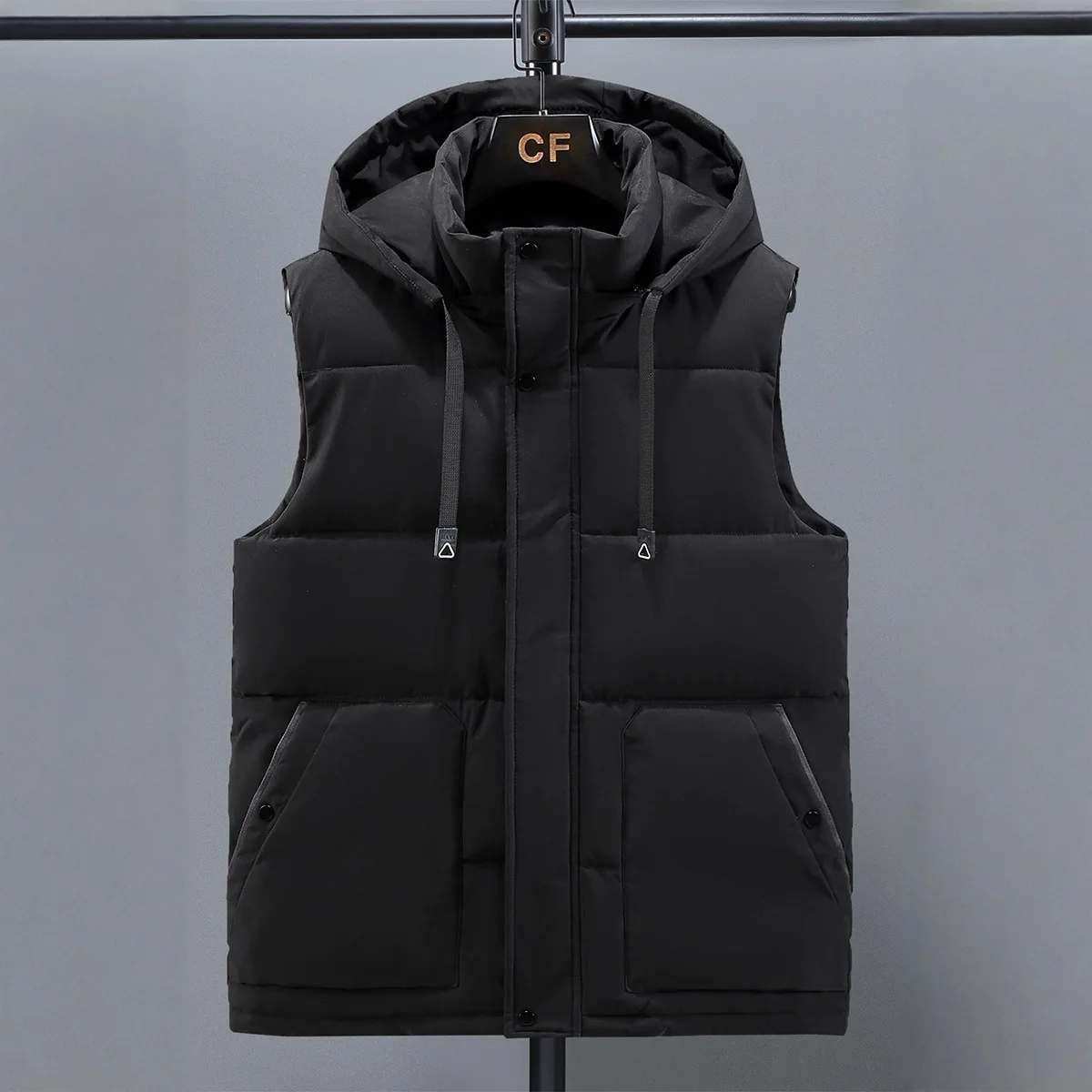 

Winter New Casual Solid Color Thickened Cotton-padded Clothes Men's Warm Couple Tooling Hooded Cotton Vest Men