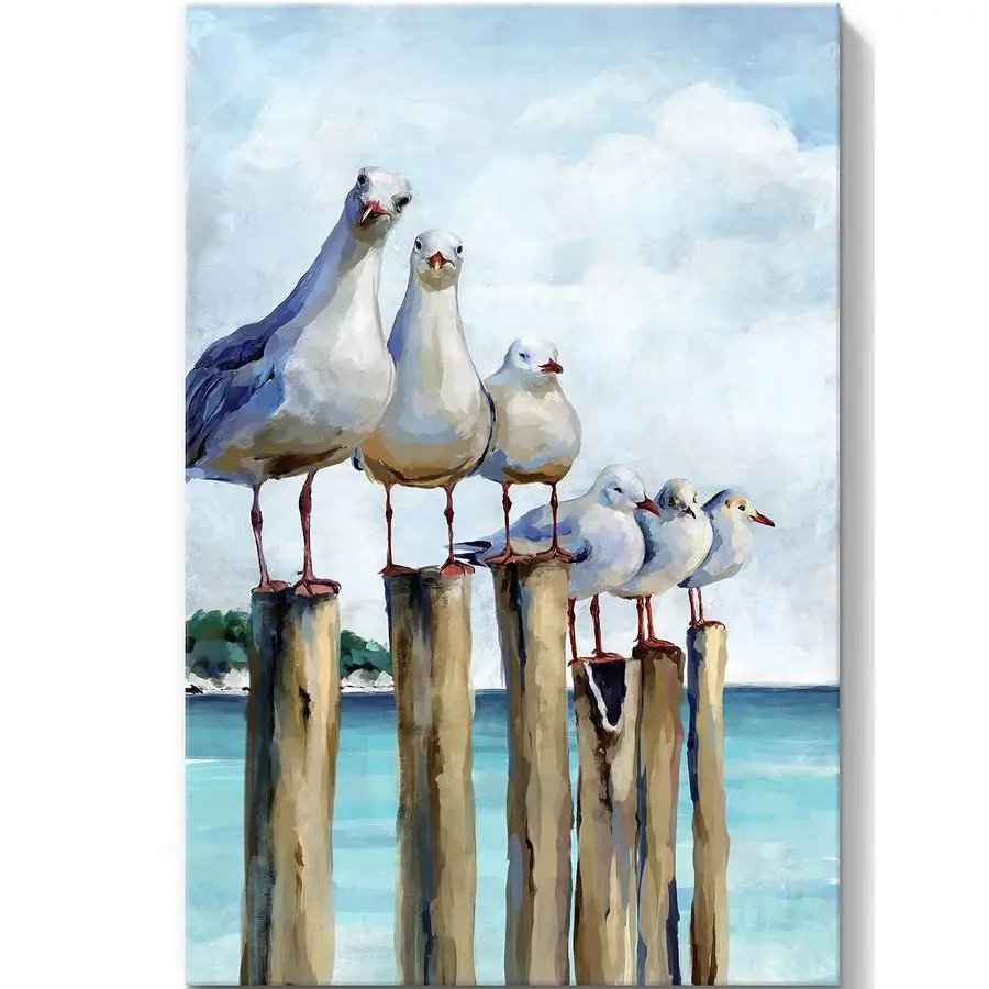 

Ocean Wall Art Coastal Sea Bird Artwork Framed Prints Wall Decor Teal Beach Canvas Paintings for Bathroom Bedroom Living Room De