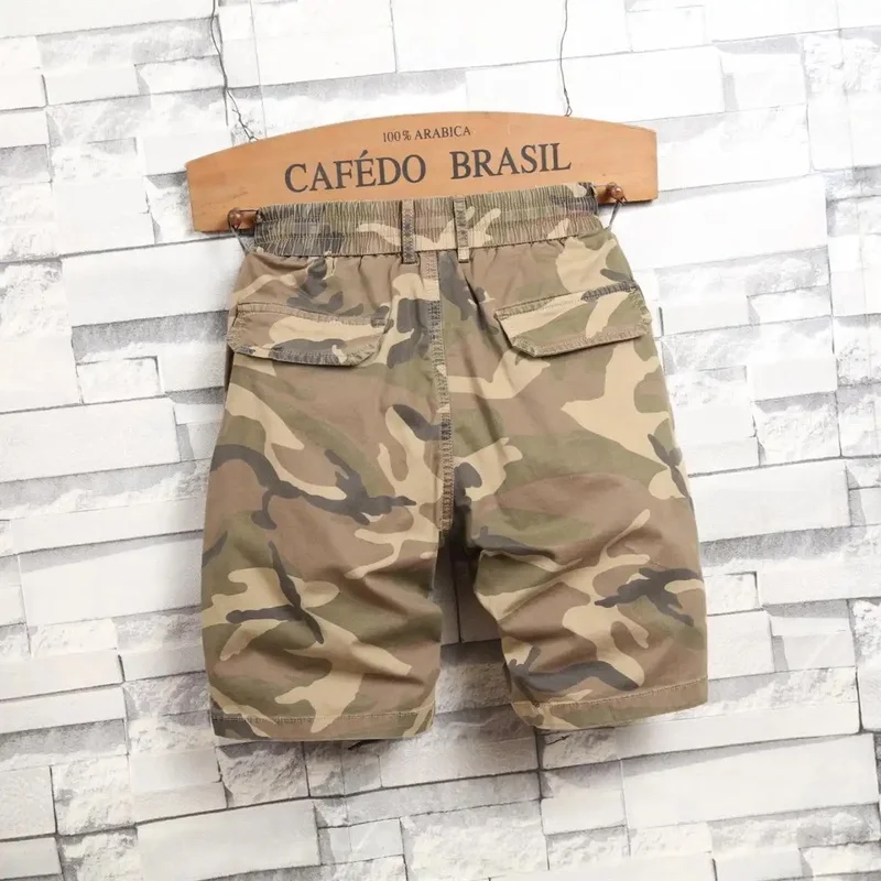2026 Men Black Long Cargo Shorts Elastic Drawstring Waist Multi Pocket Quick Dry Breathable Lightweight Summer Outdoor Casual Fa