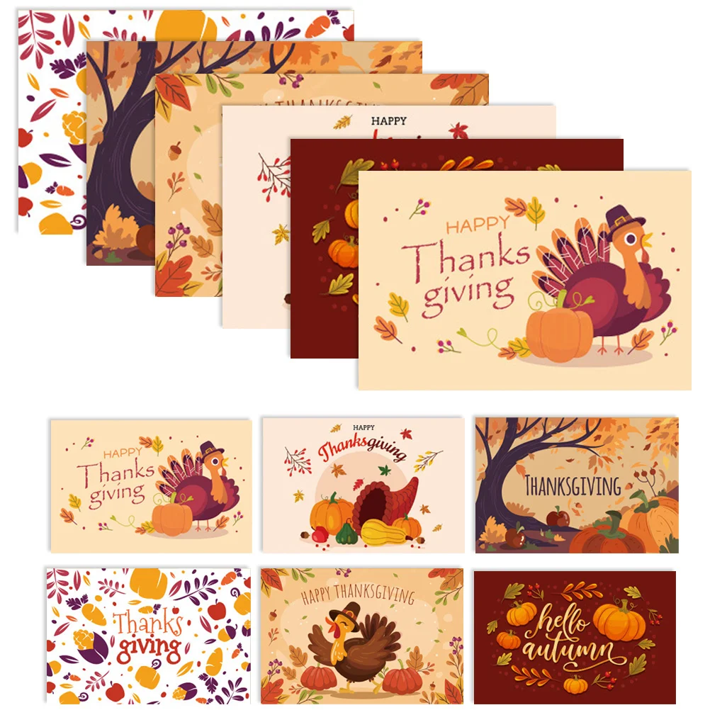 12 Pcs Pumpkin Thanksgiving Party Games Banner Scratch Card Children's Holiday Cards Turkey Maple Leaf White Blessing