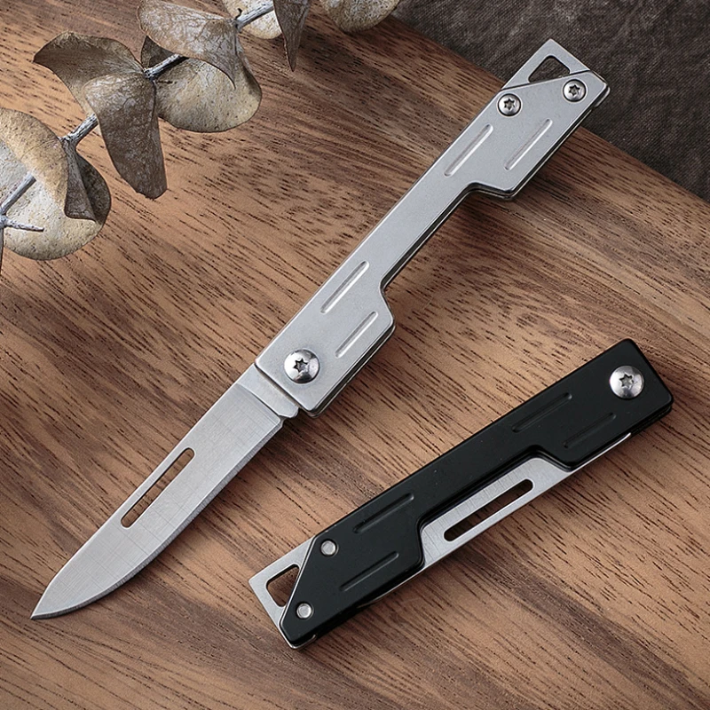 Stainless Steel Folding Knife Blade Sharp Fruit Knife Express Pocket Knife Gift Outdoor EDC Self Defense Tool Key Pendant